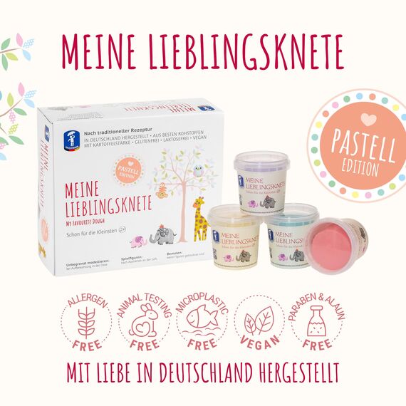 Feuchtmann MEINE LIEBLINGSKNETE Pastell Edition | Knetset 4 x 150g | vegane glutenfreie Knete | Kinderknete ungiftig | Spielknete für kreatives Spielen ab 2 Jahren
