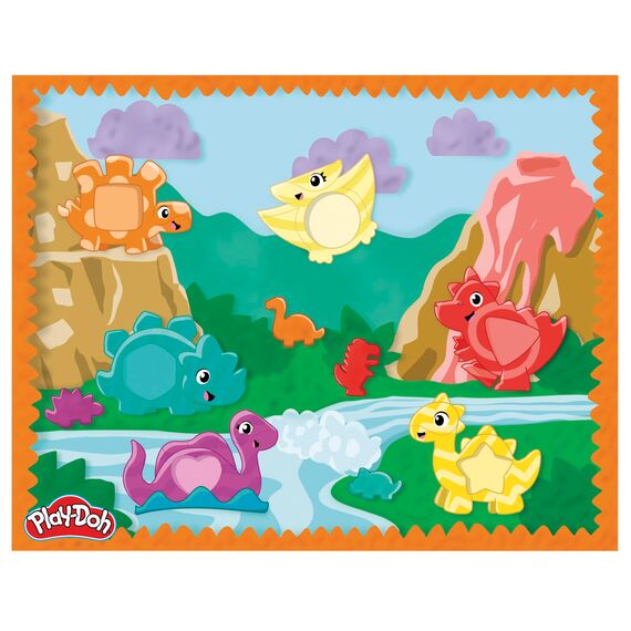 Play-Doh Bunter Dino Dinosaurier-Spielzeug mit Formen und Werkzeugen, Bastelunterlage und 6 bunten Dose Knete, Bastelset und aktivität für Mädchen und Jungen und Fans von Dinos ab 2 Jahren