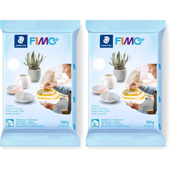 STAEDTLER lufttrocknende Modelliermasse FIMO air, weiß, sofort gebrauchsfähig, kein Brennvorgang notwendig, 500g, angenehme Haptik, klebt nicht, mind. 95% natürliche Rohstoffe, 8100-0 (Packung mit 2)