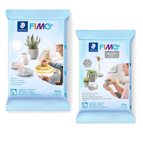 FIMO Air Modelliermasse, lufttrocknende Knete in Weiß (500 g) und Granit (350 g), sofort gebrauchsfähig, kein Brennvorgang notwendig, klebt nicht, mind. 95% natürliche Rohstoffe
