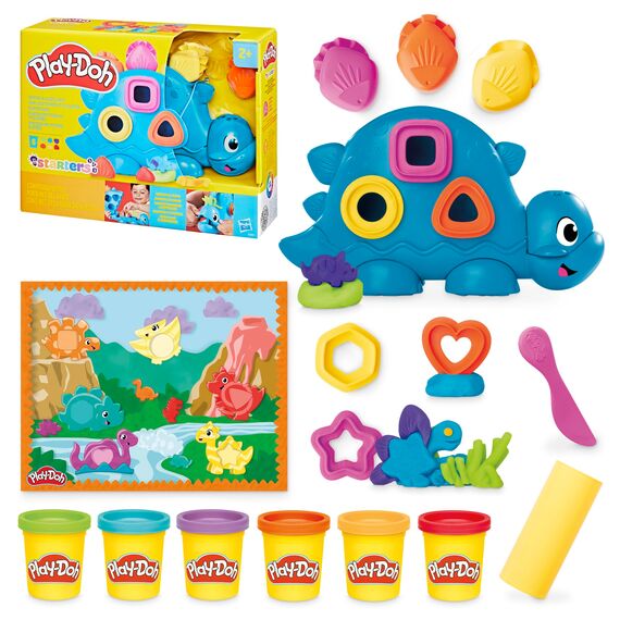 Play-Doh Bunter Dino Dinosaurier-Spielzeug mit Formen und Werkzeugen, Bastelunterlage und 6 bunten Dose Knete, Bastelset und aktivität für Mädchen und Jungen und Fans von Dinos ab 2 Jahren