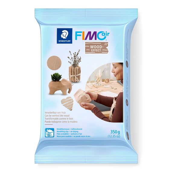 STAEDTLER lufttrocknende Modelliermasse FIMO air wood-effect, holzähnlich, kein Brennvorgang notwendig, 350g, klebt nicht, mind. 95% natürliche Rohstoffe, 8150-W7