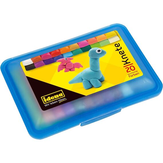Idena 68125 - Knetebox mit 20 Stangen bunter Knete, in blauer Aufbewahrungsbox, lustiger Knetspaß für Kinder, Blau (Doppelpack)