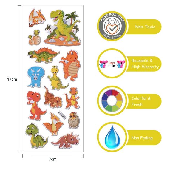 Vicloon 3D Aufkleber, 24 Blätter 350+ Verschiedene 3D Stickers Geschwollene, Aufkleber Einschließlich Dinosaurier und Mehr