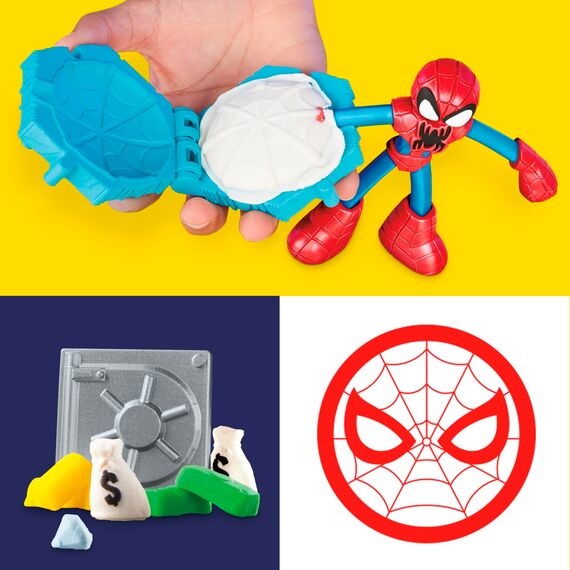 Play-Doh Marvel Spider-Man Netz-Action Set, 2 Spielfiguren und vielen Knetformen, 4 Dosen Modelliermasse in passenden Farben, kreatives für Kinder ab 3 Jahren