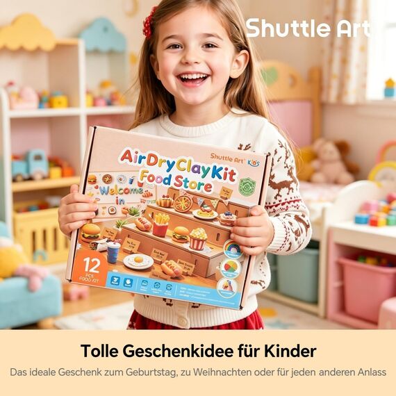 Shuttle Art Modelliermasse lufttrocknend Gerichte-Serie, 33 Stück lufttrocknende Knete Set zum Thema Gerichte, Air Dry Clay Set mit Modellierwerkzeuge, Zubehör, Anleitung, selbsttrocknender Ton Kinder