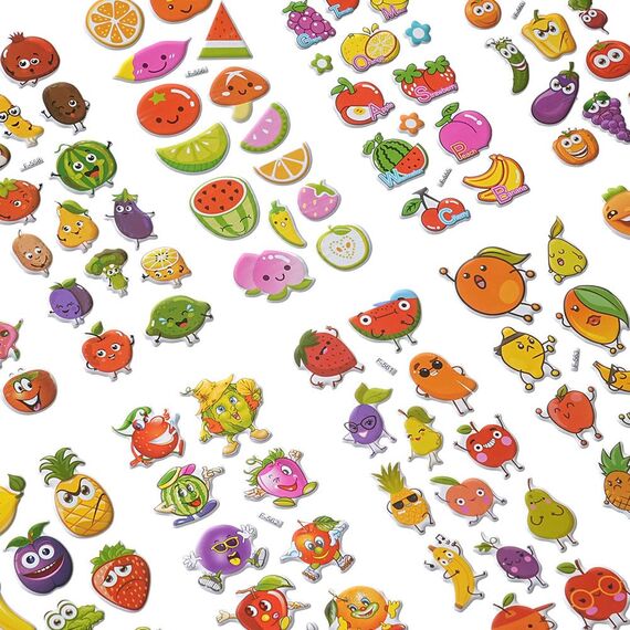 Vicloon 3D Aufkleber, 24 Blätter 330+ Verschiedene 3D Stickers Geschwollene, Aufkleber Einschließlich Herzen, Früchte und Mehr