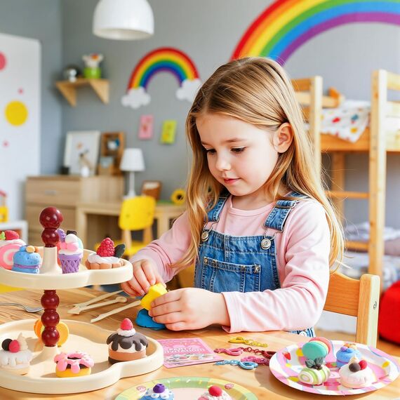 Shuttle Art Modelliermasse lufttrocknend Dessert-Serie, 52 Stück lufttrocknende Knete Set zum Thema Dessert, Air Dry Clay Set mit Modellierwerkzeugen, Zubehör, Anleitung, selbsttrocknender Ton Kinder