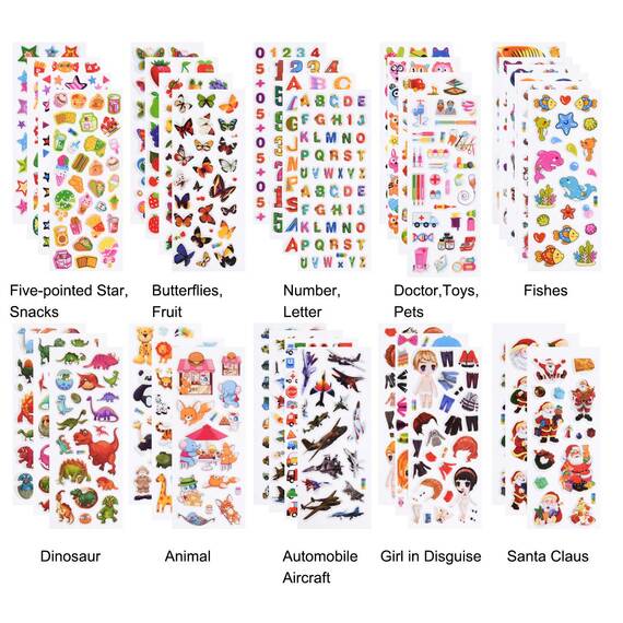 Vicloon 3D Aufkleber für Kinder, 38 Blätter 1000+ Verschiedene Geschwollene Aufkleber, Geschwollen Stickers, Einschließlich ruchtaufkleber, Tieraufkleber Einhorn, Christmas Sticker und Mehr