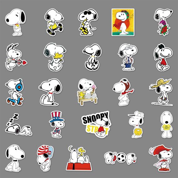 LYLSDSB 50 Stück Snoopy Stickers Vinyl Cartoon Hund Aufkleber für Laptop Skateboard Gepäck Scrapbook Auto Motorrad Gitarre Kühlschrank,Waterproof Ästhetische niedlich Aufkleber für Kinder