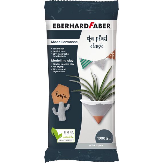 Eberhard Faber 570173 - Modelliermasse lufttrocknend grau, 1 kg EFA Plast classic tonbasiert