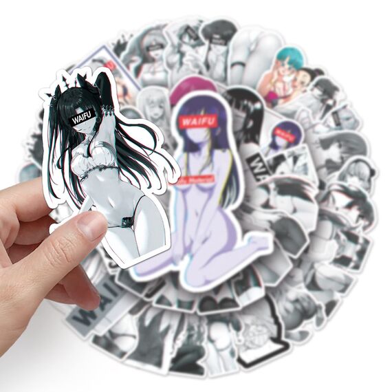 LYLSDSB 50 Stück Sexy Girl Aufkleber Vinyl Schwarz und weiß Stickers,Wasserflasche Laptop Fahrrad Skateboard Motorrad, Wasserdicht Anime Aufkleber für Kinder Erwachsene Jugendliche