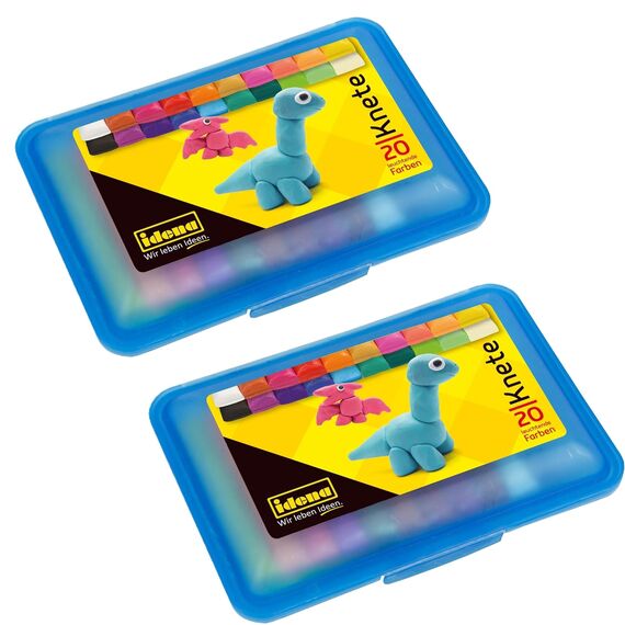 Idena 68125 - Knetebox mit 20 Stangen bunter Knete, in blauer Aufbewahrungsbox, lustiger Knetspaß für Kinder, Blau (Doppelpack)