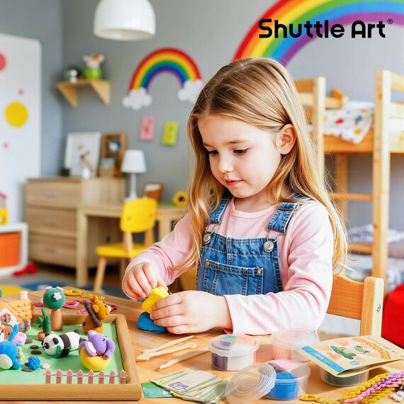 Shuttle Art Modelliermasse lufttrocknend Tiere-Serie, 55 Stück lufttrocknende Knete Set zum Thema Tiere, Air Dry Clay Set mit Modellierwerkzeugen, Zubehör, Anleitung, selbsttrocknender Ton für Kinder
