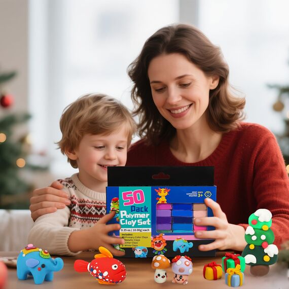 iFergoo Modelliermasse-Set, 50 Farben, Ofen-Modelliermasse-Set, ungiftig, lebendige Farben für Schmuckherstellung und Miniaturen, DIY Handwerk für Anfänger, Erwachsene und Kinder