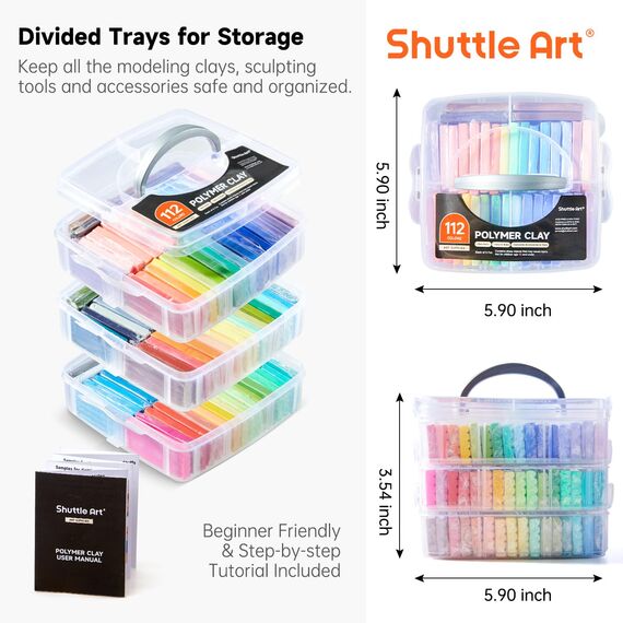 Shuttle Art Polymer Clay Set, 112 Knete Set, Modelliermasse ofenhärtend, Ton mit 112 Farben Backknete(je 20g), 20 Werkzeugen & 16 Arten Zubehör, Kinderknete, Modellierknete, Modelliermasse kinder
