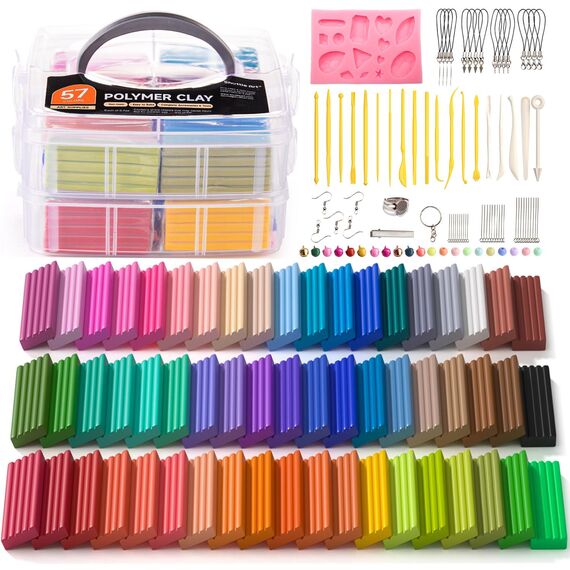 Shuttle Art Polymer-Ton, 57 Farben, Kreativ-Set mit 19 Werkzeugen und 10 Zubehörteilen, ungiftig, nicht klebrig, ideal für Hobby.
