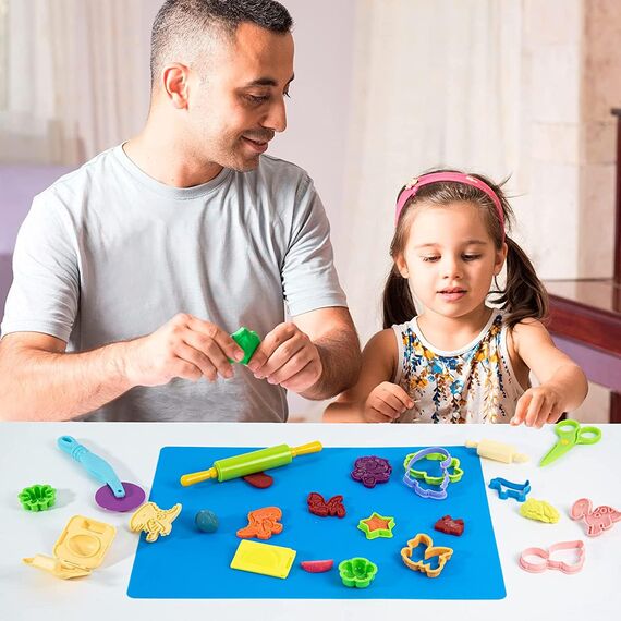 Knete Zubehör für Kinder, 41 Stück Knetwerkzeug Teig Plastilin Werkzeug, Einschließen Formen, Schere, Teigrolle, Knetmatte mit Aufbewahrungstasche