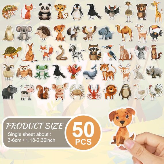 Vicloon Kleine Tiere Sticker Set, 50 Stück Wasserdicht Vinyl Stickers, Anime Sticker Set, Cartoon Aufkleber für Auto Laptop Skateboard Fahrrad Moped Motorrad
