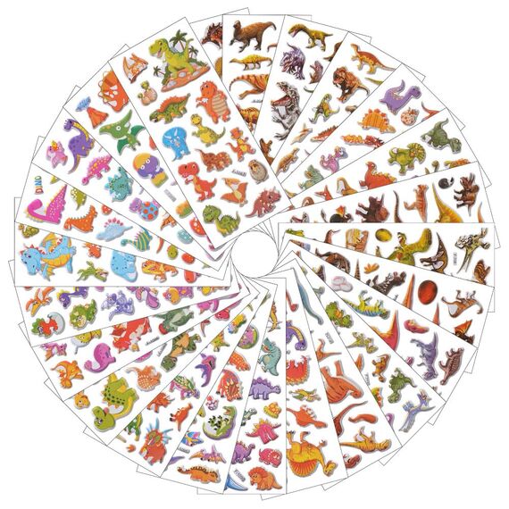 Vicloon 3D Aufkleber, 24 Blätter 350+ Verschiedene 3D Stickers Geschwollene, Aufkleber Einschließlich Dinosaurier und Mehr