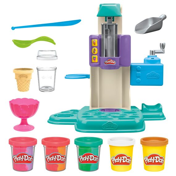 Play-Doh Bunte Regenbogen Eismaschine, 2 x 56g einfarbig & 3 x 56g zweifarbig, Spielküchen-Set mit Zubehör, kreatives Spielen für Kinder ab 3 Jahren