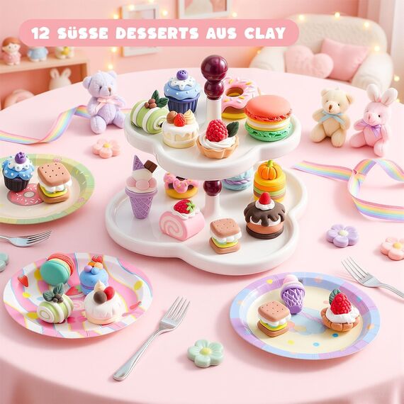 Shuttle Art Modelliermasse lufttrocknend Dessert-Serie, 52 Stück lufttrocknende Knete Set zum Thema Dessert, Air Dry Clay Set mit Modellierwerkzeugen, Zubehör, Anleitung, selbsttrocknender Ton Kinder