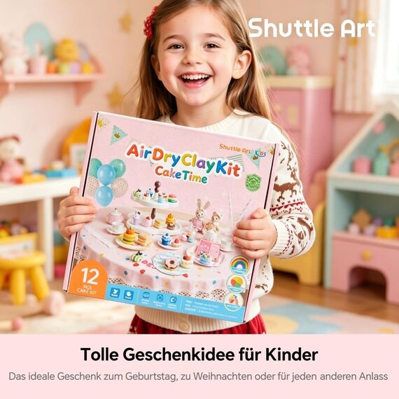 Shuttle Art Modelliermasse lufttrocknend Dessert-Serie, 52 Stück lufttrocknende Knete Set zum Thema Dessert, Air Dry Clay Set mit Modellierwerkzeugen, Zubehör, Anleitung, selbsttrocknender Ton Kinder