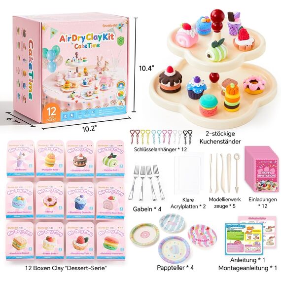Shuttle Art Modelliermasse lufttrocknend Dessert-Serie, 52 Stück lufttrocknende Knete Set zum Thema Dessert, Air Dry Clay Set mit Modellierwerkzeugen, Zubehör, Anleitung, selbsttrocknender Ton Kinder