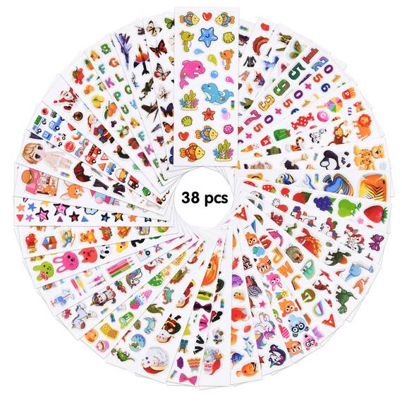 Vicloon 3D Aufkleber für Kinder, 38 Blätter 1000+ Verschiedene Geschwollene Aufkleber, Geschwollen Stickers, Einschließlich ruchtaufkleber, Tieraufkleber Einhorn, Christmas Sticker und Mehr