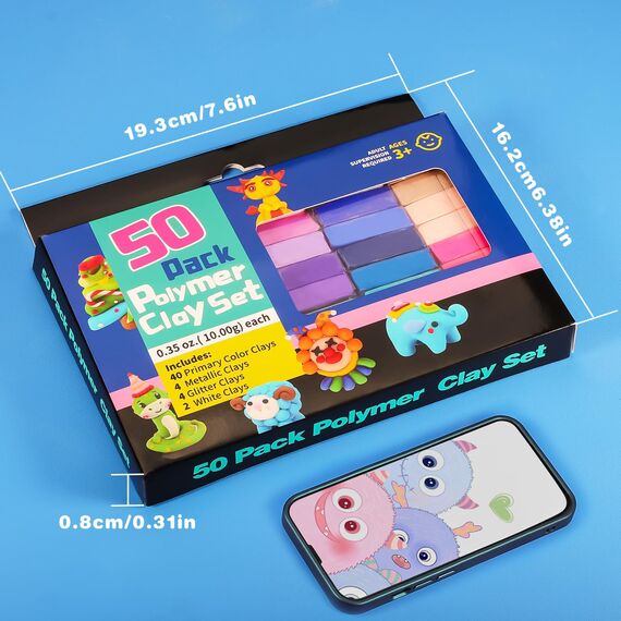 iFergoo Modelliermasse-Set, 50 Farben, Ofen-Modelliermasse-Set, ungiftig, lebendige Farben für Schmuckherstellung und Miniaturen, DIY Handwerk für Anfänger, Erwachsene und Kinder