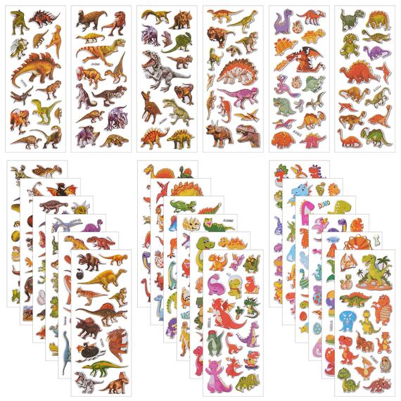 Vicloon 3D Aufkleber, 24 Blätter 350+ Verschiedene 3D Stickers Geschwollene, Aufkleber Einschließlich Dinosaurier und Mehr