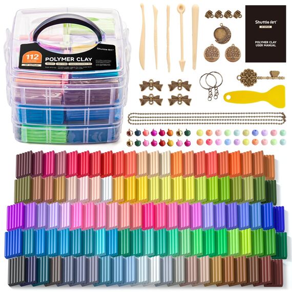 Shuttle Art Polymer Clay Set, 112 Knete Set, Modelliermasse ofenhärtend, Ton mit 112 Farben Backknete(je 20g), 20 Werkzeugen & 16 Arten Zubehör, Kinderknete, Modellierknete, Modelliermasse kinder