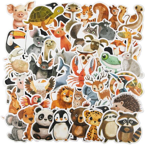 Vicloon Kleine Tiere Sticker Set, 50 Stück Wasserdicht Vinyl Stickers, Anime Sticker Set, Cartoon Aufkleber für Auto Laptop Skateboard Fahrrad Moped Motorrad