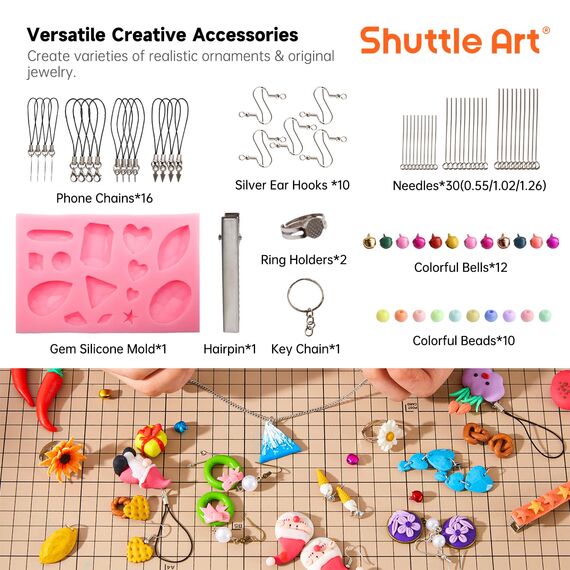 Shuttle Art Polymer-Ton, 57 Farben, Kreativ-Set mit 19 Werkzeugen und 10 Zubehörteilen, ungiftig, nicht klebrig, ideal für Hobby.