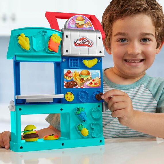 Play-Doh Kitchen Creations Buntes Restaurant, 2-seitiges Küchenspielset, Set für Mädchen und Jungen, Small
