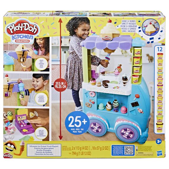 Play-Doh Kitchen Creations Großer Eiswagen, Spielset mit 27 Accessoires, 12 Dosen und realistischen Geräuschen,3 Years+