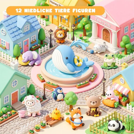 Shuttle Art Modelliermasse lufttrocknend Tiere-Serie, 55 Stück lufttrocknende Knete Set zum Thema Tiere, Air Dry Clay Set mit Modellierwerkzeugen, Zubehör, Anleitung, selbsttrocknender Ton für Kinder