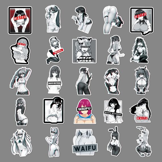 LYLSDSB 50 Stück Sexy Girl Aufkleber Vinyl Schwarz und weiß Stickers,Wasserflasche Laptop Fahrrad Skateboard Motorrad, Wasserdicht Anime Aufkleber für Kinder Erwachsene Jugendliche