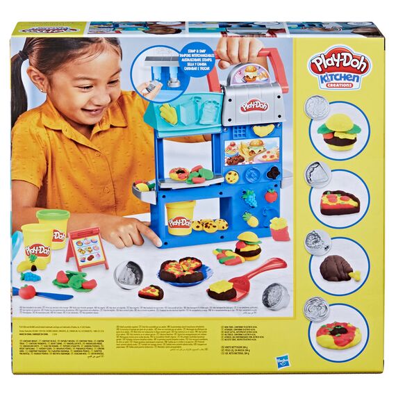 Play-Doh Kitchen Creations Buntes Restaurant, 2-seitiges Küchenspielset, Set für Mädchen und Jungen, Small