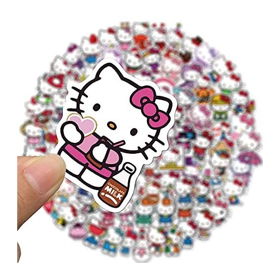 Sanmatic 100 Stück Kitty Laptop-Aufkleber, Stoßstange, Skateboard, Wasserflaschen, Computer, Telefon, Gitarre, Cartoon-Aufkleber für Kinder und Teenager
