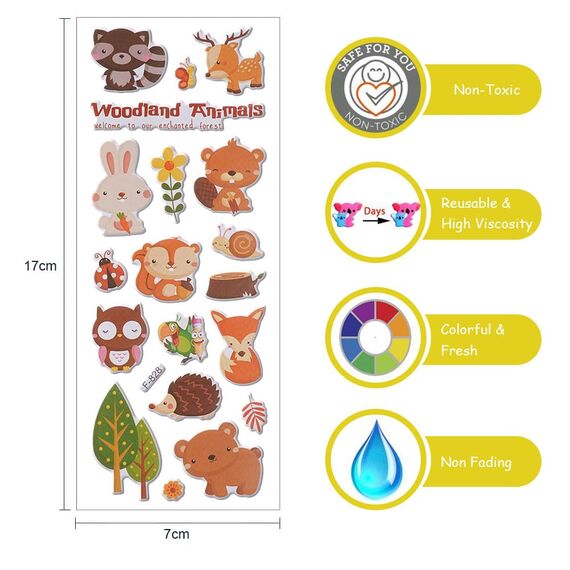 Vicloon 3D Aufkleber, 24 Blätter 380+ Verschiedene 3D Stickers Geschwollene, Aufkleber Einschließlich Unterwasserfische, Zeichentricktiere und Mehr