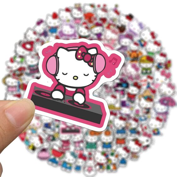 Sanmatic 100 Stück Kitty Laptop-Aufkleber, Stoßstange, Skateboard, Wasserflaschen, Computer, Telefon, Gitarre, Cartoon-Aufkleber für Kinder und Teenager
