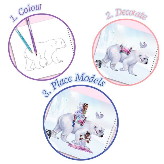 Depesche 12072 TOPModel Iceworld Create your Fantasy Friend - Mal- und Stickerbuch mit 24 Seiten zum Gestalten fantastischer Wesen, Malheft mit Stickerbogen und Spiralbindung