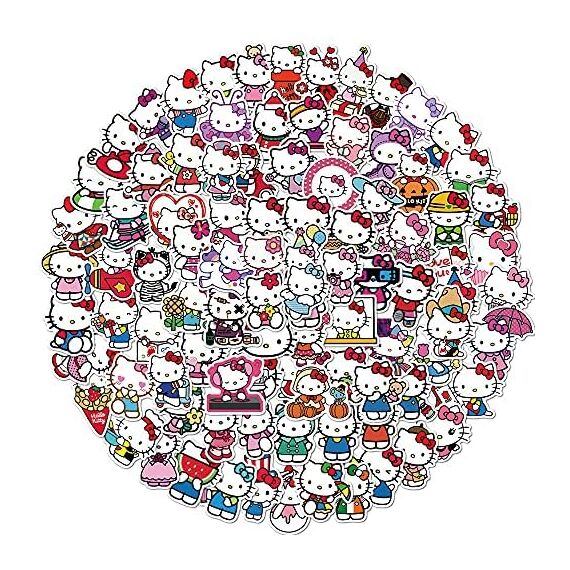 Sanmatic 100 Stück Kitty Laptop-Aufkleber, Stoßstange, Skateboard, Wasserflaschen, Computer, Telefon, Gitarre, Cartoon-Aufkleber für Kinder und Teenager
