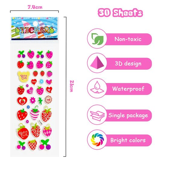 Vicloon 3D Aufkleber für Kinder, 30 Verschiedene 3D Stickers 500+ Geschwollene Aufkleber für Jungen Mädchen and Lehrer Belohnungssticker