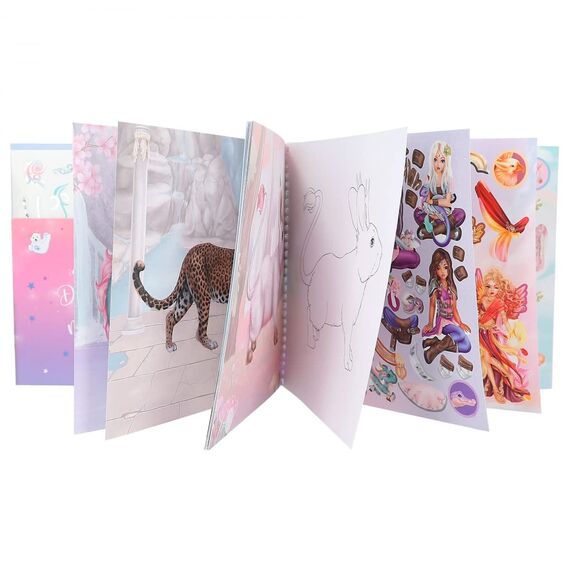 Depesche 12072 TOPModel Iceworld Create your Fantasy Friend - Mal- und Stickerbuch mit 24 Seiten zum Gestalten fantastischer Wesen, Malheft mit Stickerbogen und Spiralbindung