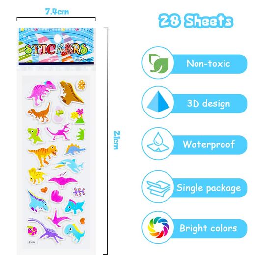 Vicloon 3D Aufkleber, 28 Verschiedene 3D Stickers 500+ Geschwollene Aufkleber
