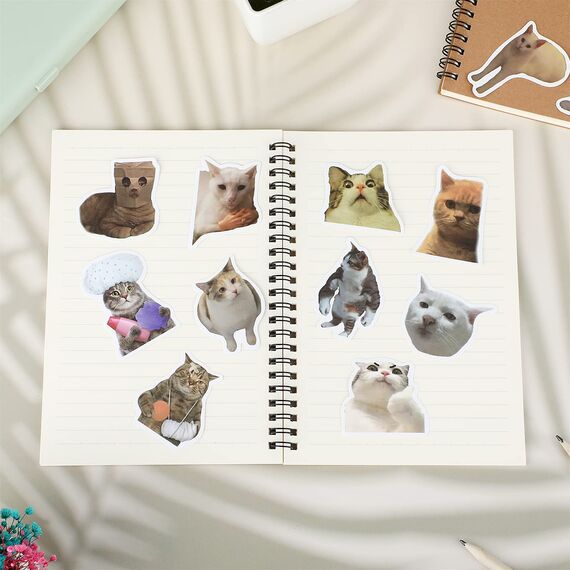 cobee Lustiges Katzen Aufkleber Set, 50 Stück, süße Katzen Aufkleber wasserfeste Vinyl Aufkleber ästhetische Aufkleber für Katzenliebhaber Wasserflaschen Sammelalbum Telefon (Katzenform)