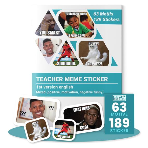 Lehrer Meme Sticker/Aufkleber (1. Version) 189 STK. / 63 Motive – Lehrermemes für Noten – für jedes Alter – Sticker für Klassenarbeit & Schule – Lehrergeschenk/Geschenk für Lehrer