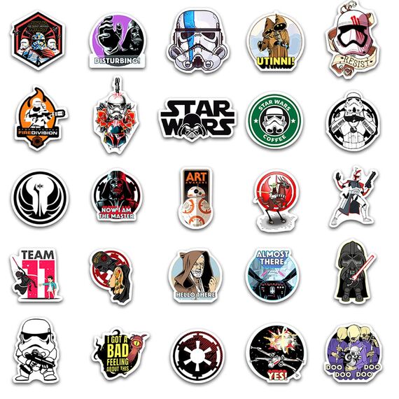 Star Wars Sticker 50 Stück,Wasserfeste Vinyl Aufkleber Coole Graffiti Sticker Set,Aufkleber Stickers für Laptop Skateboard Koffer Helm Auto Fahrrad Handy,Geschenk für Kinder Teenager Erwachsene